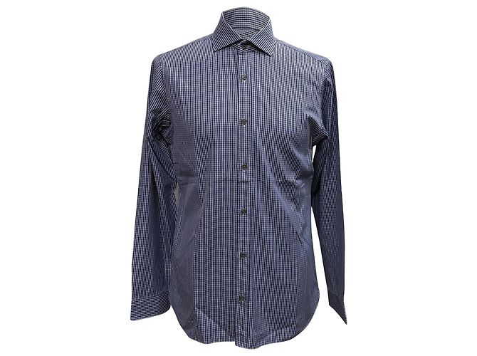 Ermenegildo Zegna Camicia a quadri Z Zegna in cotone blu Blu chiaro