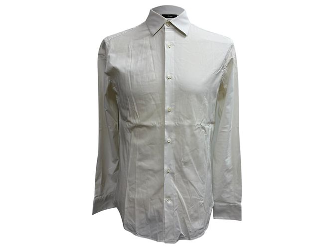 Ermenegildo Zegna Camisa de manga longa com botão Z Zegna em algodão branco Cru