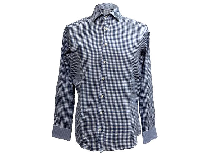 Camisa de manga larga abotonada de algodón azul con estampado de cuadros Etro