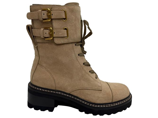 Bottes de combat Mallory en suède beige de See by Chloé