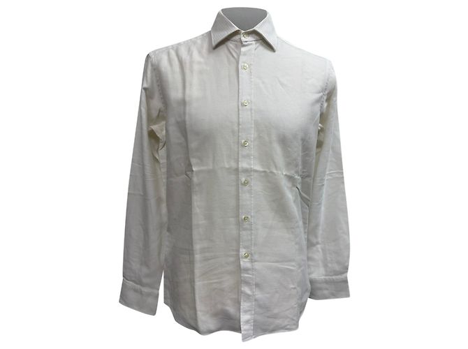 Camicia button-down a maniche lunghe in cotone bianco con texture a waffle Etro Crudo