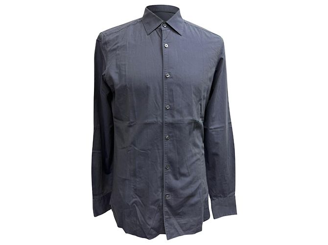 Ermenegildo Zegna Camicia a maniche lunghe con bottoni Z Zegna in cotone blu navy