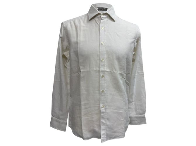 Camicia button-down in cotone bianco con texture a waffle Etro a maniche lunghe Crudo