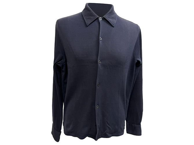 Camicia a maniche lunghe con bottoni Prada in cotone blu navy