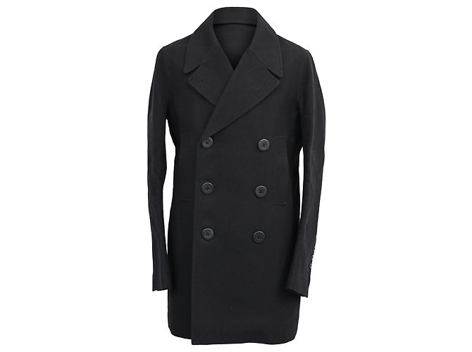 Rick Owens Double-Breasted Peacoat in Black Wool