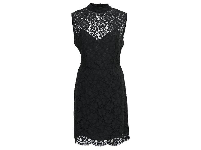 Sandro Lace Pattern Mini Dress in Black Viscose