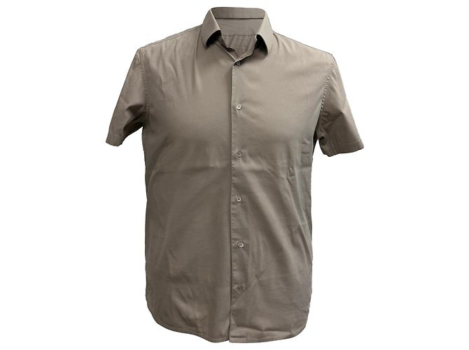 Camisa de manga curta com botão Miu Miu em algodão bege