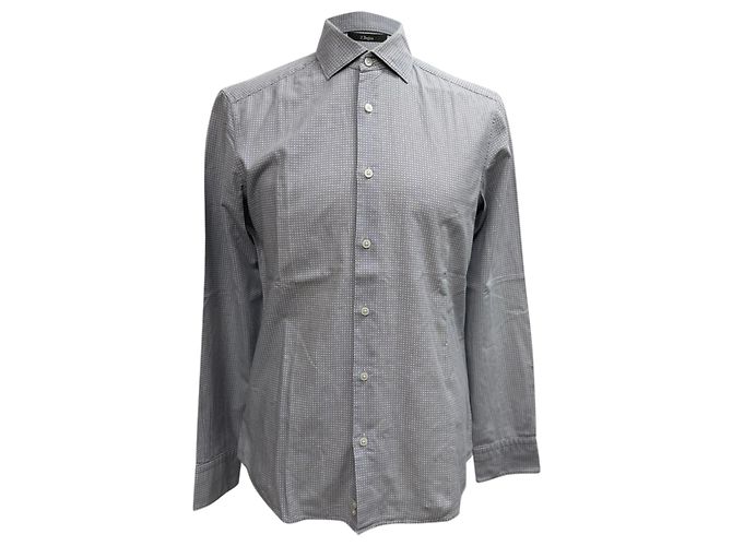Ermenegildo Zegna Camicia a maniche lunghe con bottoni stampata Z Zegna in cotone grigio