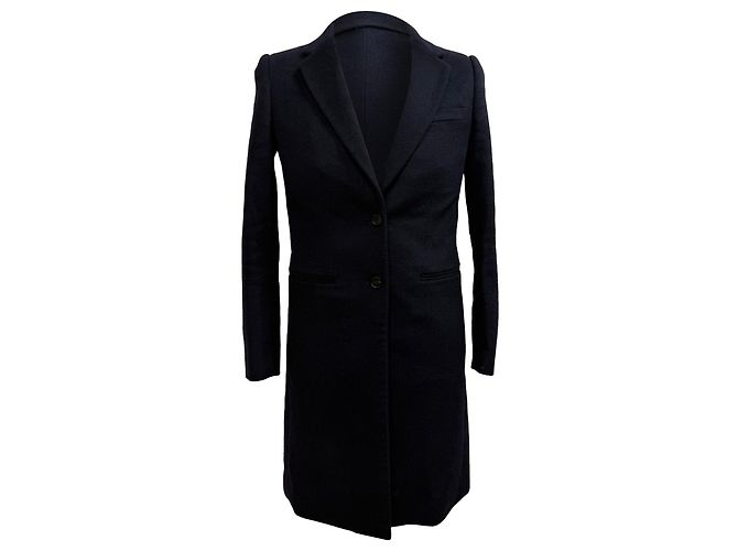 Joseph Single-Breasted Coat with Pockets in Navy Blue Wool