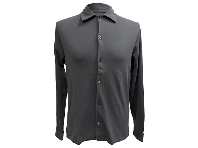 Camicia a maniche lunghe con bottoni Prada in cotone grigio