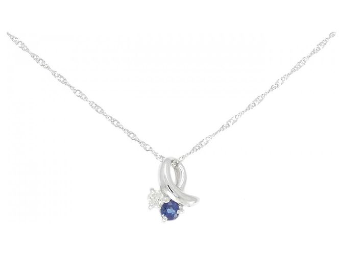Autre Marque Collana in Zaffiro e Diamante Pt900 Pt850 Blu
