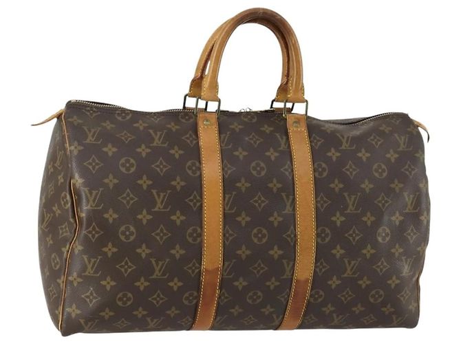 Bolsa Keepall Louis Vuitton em canvas Monogram 45 Marrom