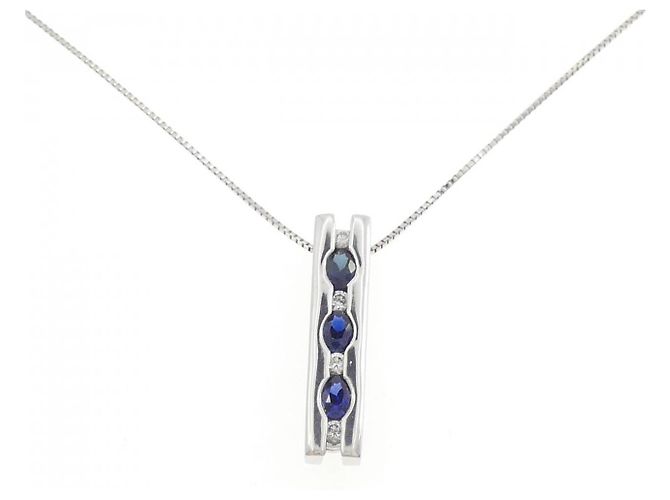 Autre Marque Saphir-Diamant-Halskette Pt900 Pt850 Blau