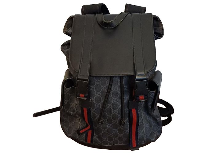 Gucci Monogram Canvas Backpack Black Red Dark blue
