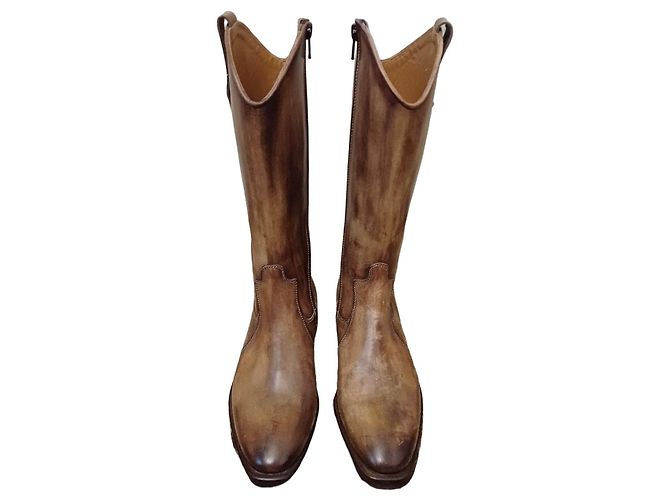 Autre Marque Brown leather knee high boots with side zip
