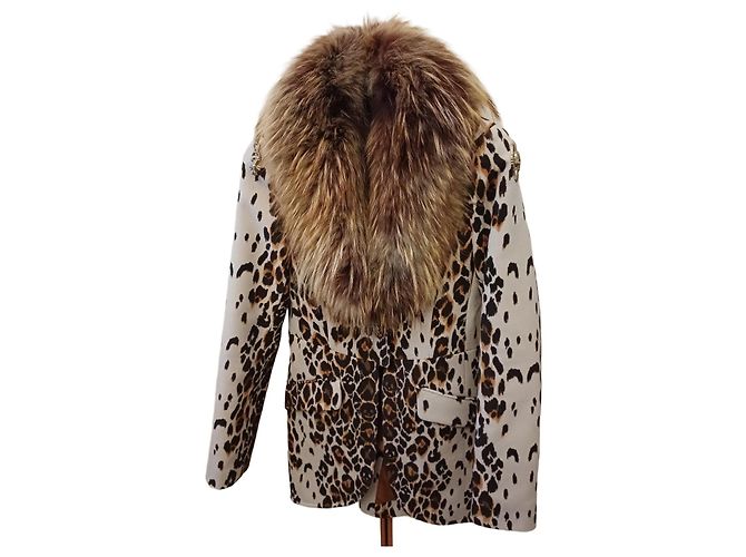 Giacca Philipp Plein con pelliccia e stampa leopardata Marrone Bianco Stampa leopardo