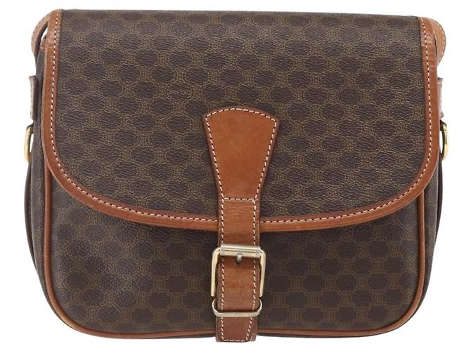 Céline Celine Vintage Macadam Canvas et Cuir Marron