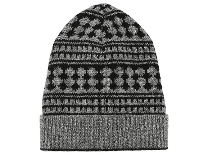 Saint Laurent Paris Hedi 2015 Knit Grey Black Geometric Jacquard Pattern Beanie Hat