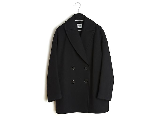 Hermès Caban Jacket FR34 Black Wool Whipcord Oversized Pea Coat UK6 US4 Hermes