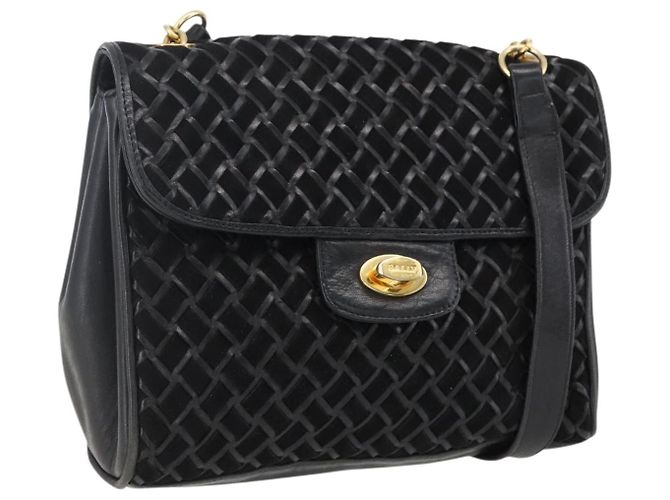 BALLY Borsa a Spalla Pelle Camoscio Nero Oro Auth 171410 D'oro