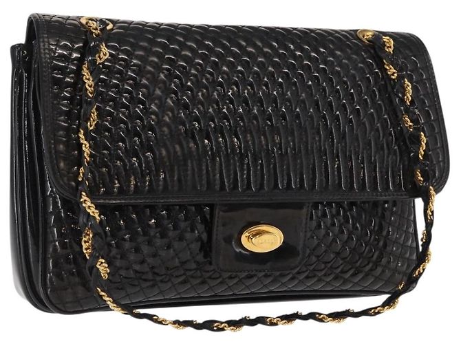 BALLY Borsa a Spalla con Catena Pelle Lucida Nera Oro Auth bs33141 Nero D'oro