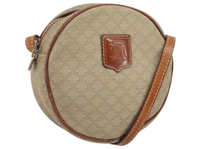 Céline Bolsa de Ombro em Lona Macadam CELINE PVC Bege Auth bs33069