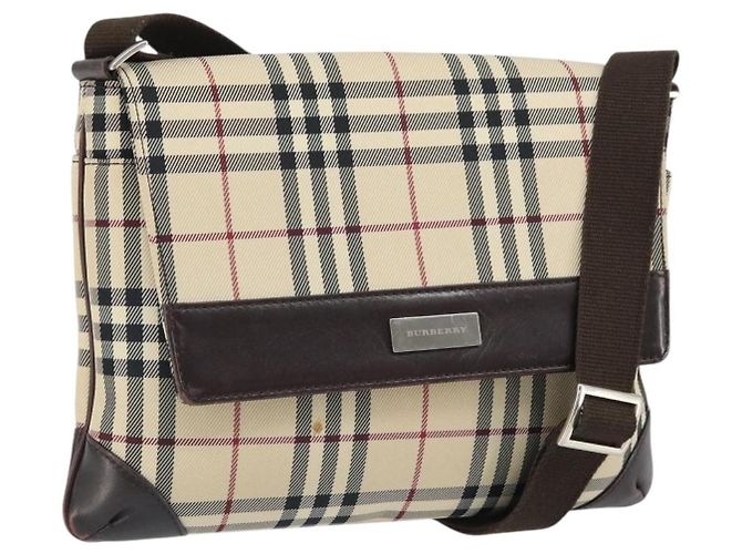 Borsa a spalla Nova Check in nylon beige e argento Auth ep13178 di BURBERRY
