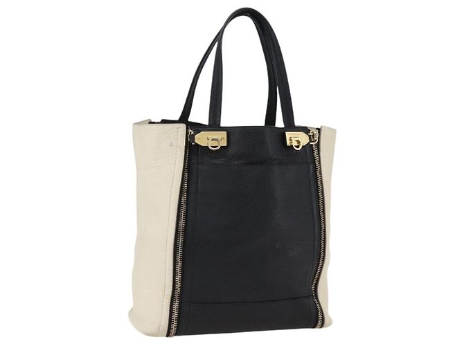 Borsa tote in pelle Salvatore Ferragamo bianca e nera Auth bs32829 Nero Bianco