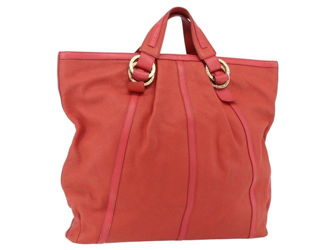 Bulgari Bolsa de mão BVLGARI em couro rosa e dourado Auth BA9905
