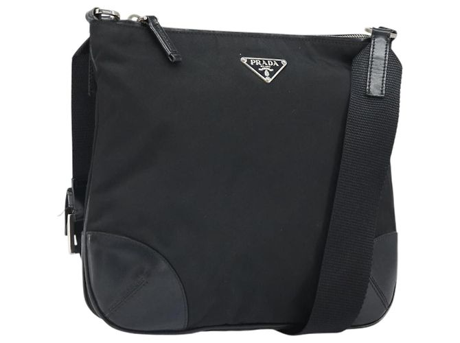 PRADA Shoulder Bag Nylon Leather Black Silver Auth 169453 Silvery