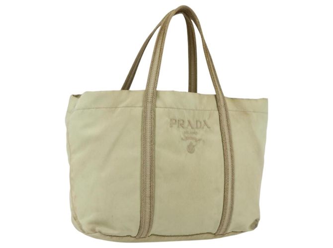 PRADA Bolsa de mão em nylon creme prata Auth bs33166 Cru