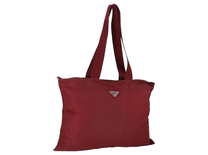 Bolso de Hombro PRADA de Nailon Rojo Plata Auth BA9935 Roja