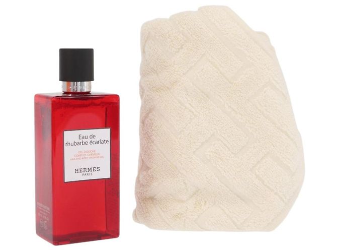 Hermès HERMES Eau de Barbe Escarlate Conjunto de Presente Lenço Algodão Bege Auth 167972