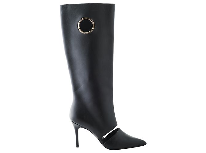 Stivali al ginocchio in pelle nera con ritagli e occhielli Salvatore Ferragamo Nero