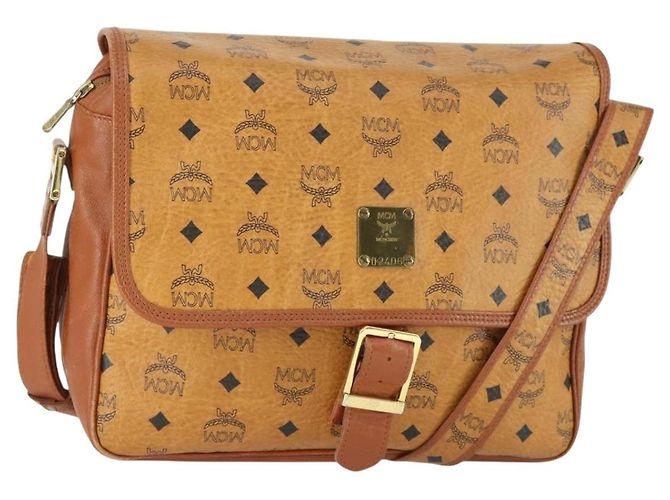 Borsa a Spalla MCM Vicetos Logogram in Pelle PVC Marrone Oro Auth BA9893 D'oro