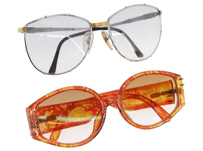 Gafas de sol Christian Dior de plástico 2 Set Marrón Plata Auth bs33050 Castaño