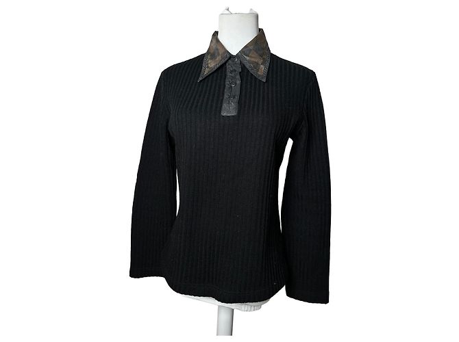 Vintage Fendi Roma Wollpullover Schwarz Braun 36/S