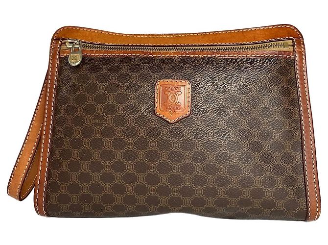 Céline Vintage Celine Paris Triomphe Monogramm Leder Clutch Braun