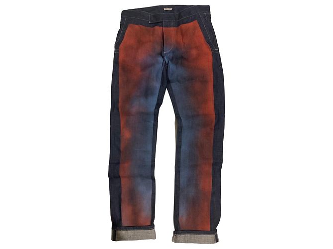 Pantaloni in denim da uomo Bottega Veneta con gradiente rosso e blu Blu scuro