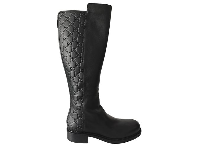Gucci Monogram GG Black Leather Riding Boots