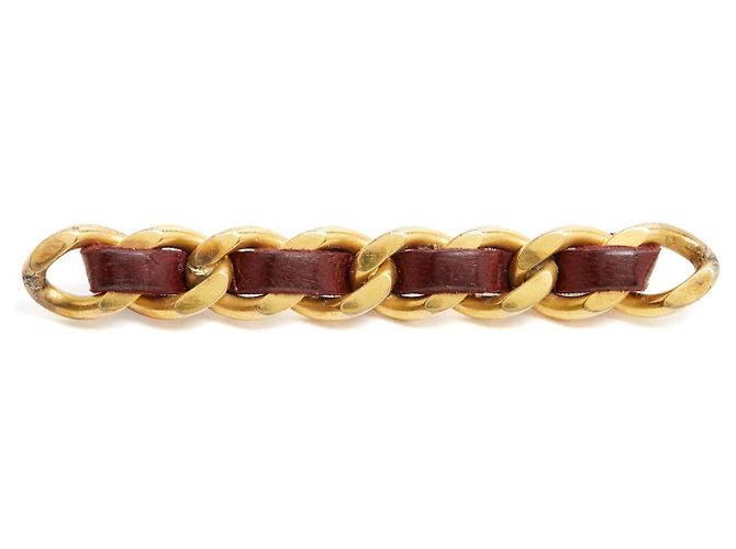 Broche de Cadeia de Couro Clássica Chanel de 1980 Dourado