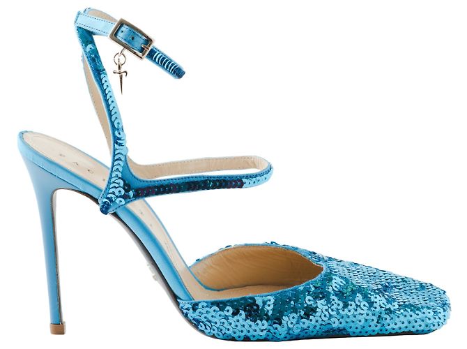 Cesare Paciotti Blue Sequin Stiletto with Ankle Strap