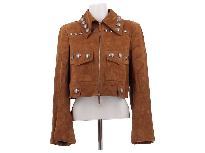 Khaite Wildlederjacke in Braun mit Silberdetails