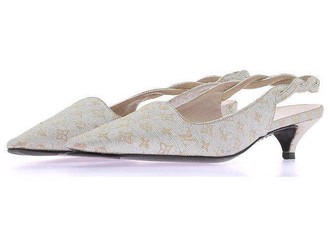 Louis Vuitton Slingbacks à petits talons argentées et dorées