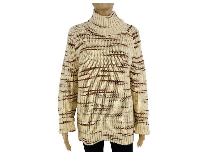 Autre Marque Gestreifter Rollkragenpullover Mehrfarben Roh 