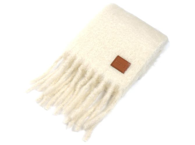 Bufanda de mohair con flecos para mujer Loewe Blanco