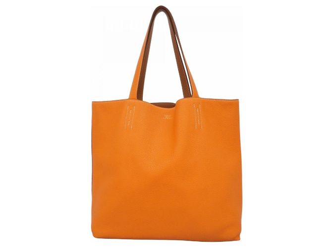 Bolsa Tote Double Sens Hermès Dourado Laranja