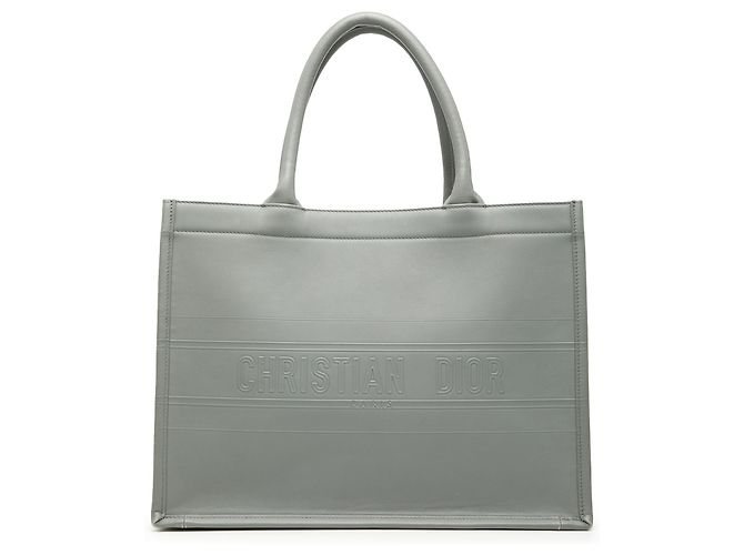 Dior Gray Medium Embossed Leather Book Tote Brown