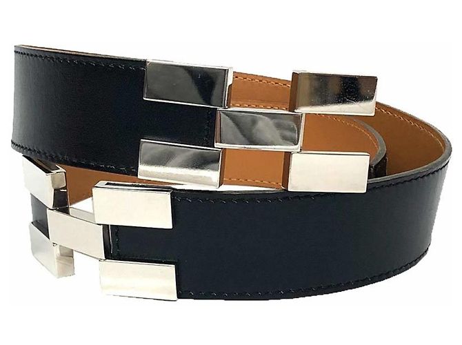 Hermès Ledergürtel Schwarz mit Silberschnalle