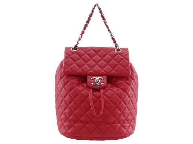 Chanel Matelasse Red Leather Backpack